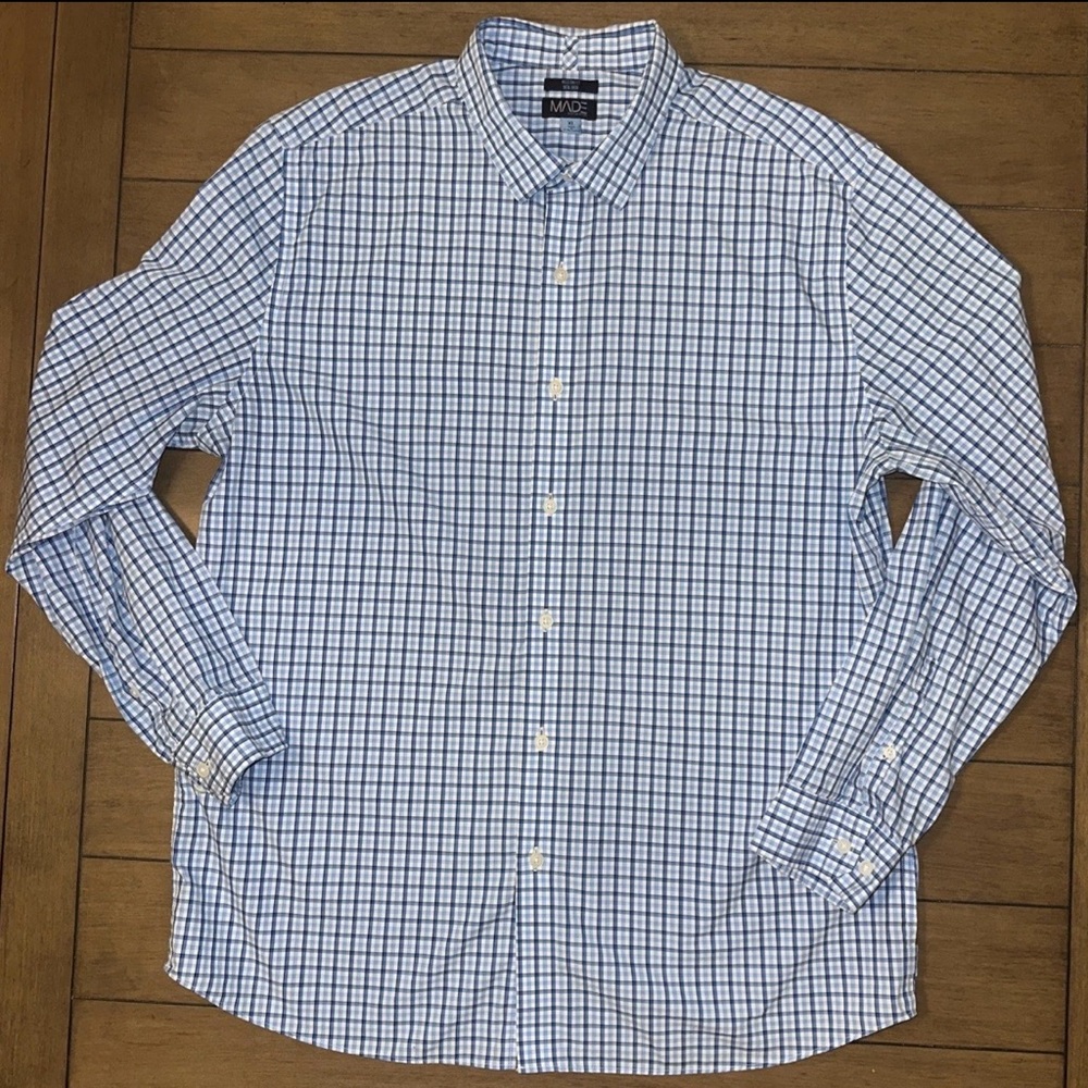 MADE by Cam Newton Mens XL Checked Long Sleeve Button Up Shirt Blue  And White